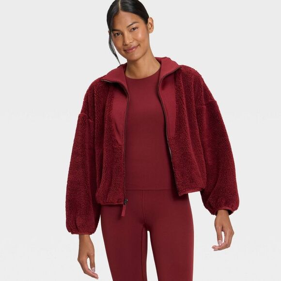All In Motion - Women's High Pile & Ribbed Mix Jacket - All In Mot Maroon - Picture 3 of 4